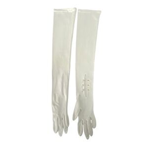 Vintage Opera Length Gloves with Pearl Button Detail OS Cream Coquette Bridal